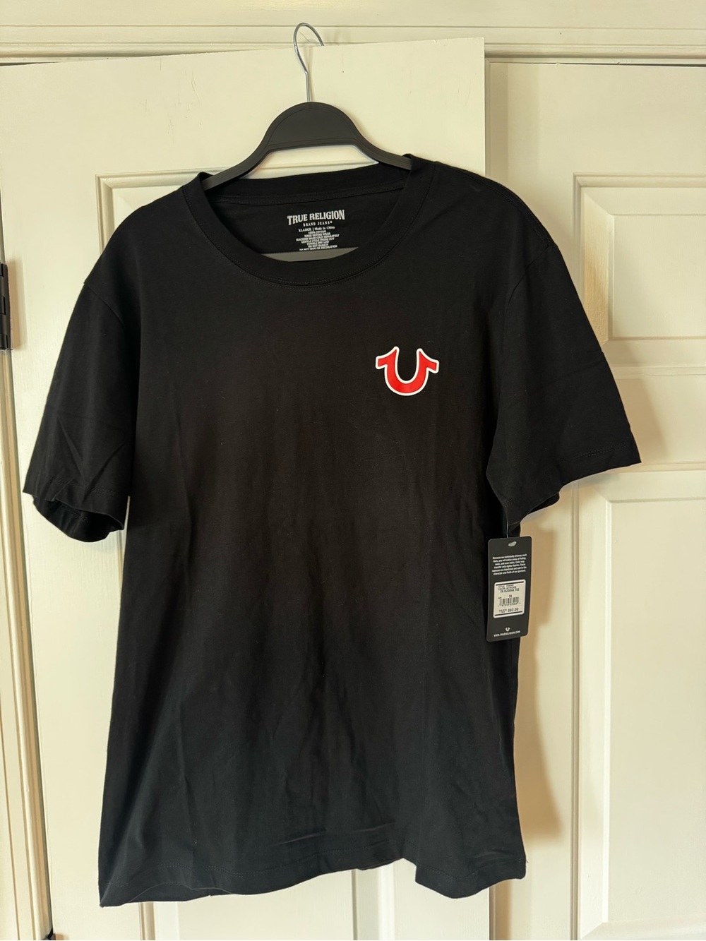 True Religion Black Short-Sleeve Tee with Red Logo Accent